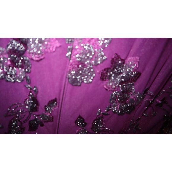 Alex Evenings Women Sz 14 Plum Purple Embroidered Sheer Overlay Midi Dress $219 - Picture 4 of 10